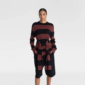 KBB by Kahlana Wrap Sweater Burgundy/Black Striped XS (3922)